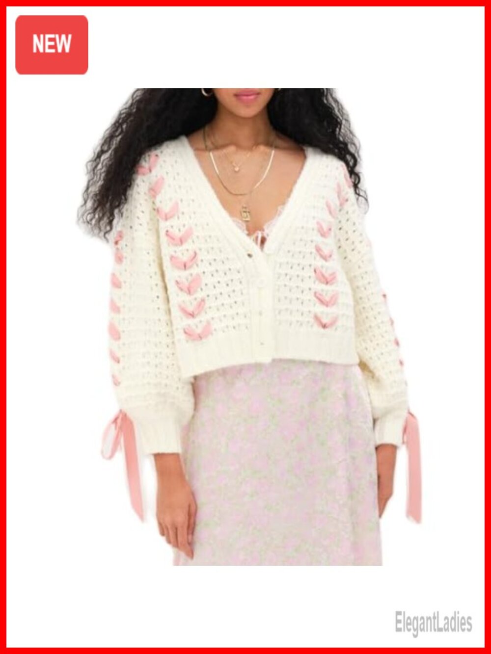 Y2K Crop Cardigan V-Neck Lace Up Bow Dec Pullover Sweater